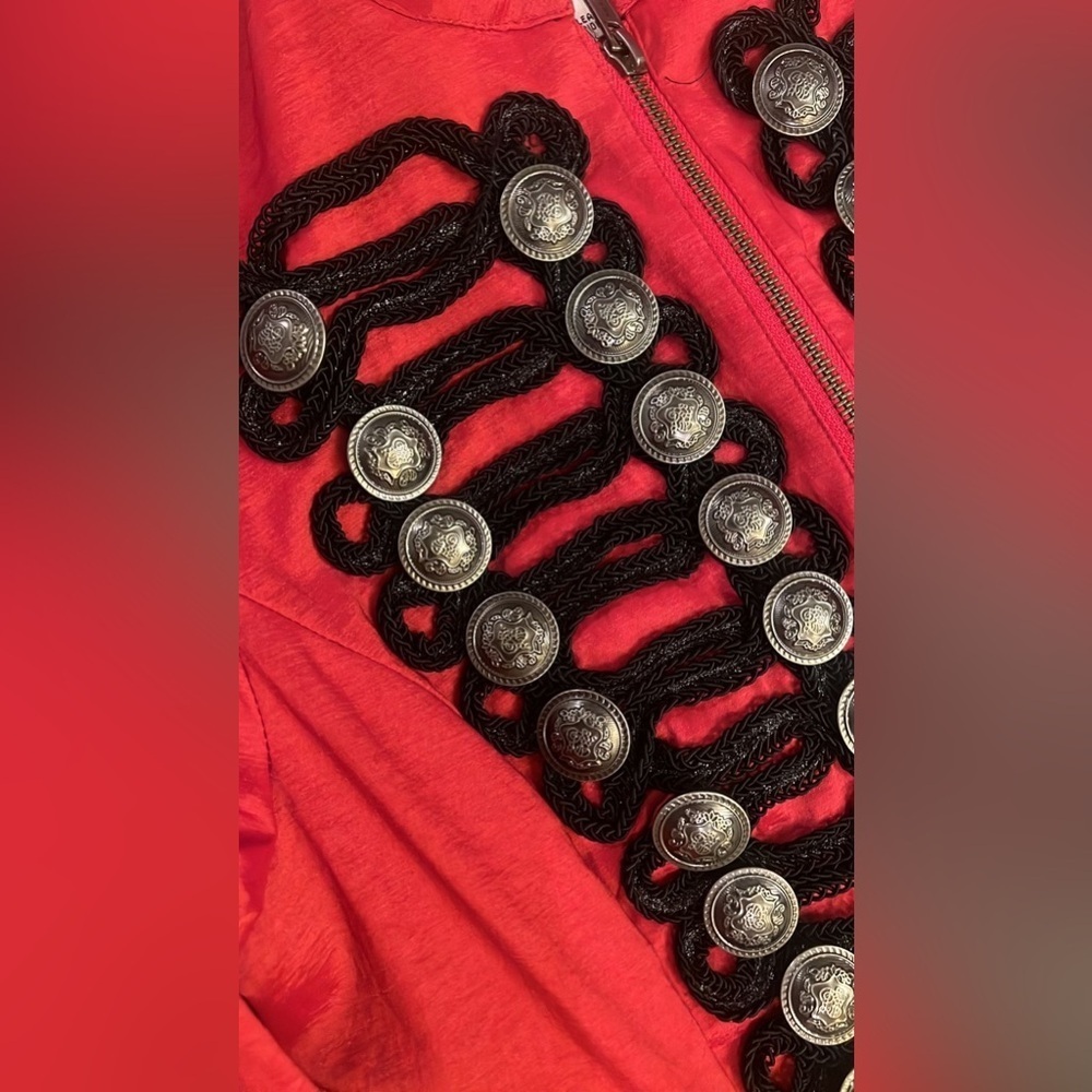 Jovani napoleon Red Military-Style Blazer black embroidery vintage Victorian 4 - Picture 3 of 6